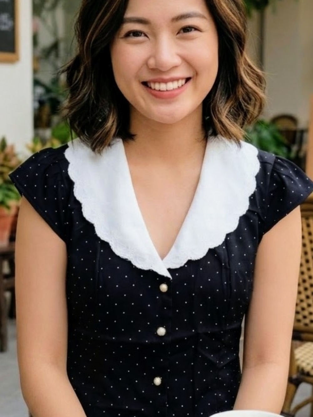 Black Polka Dot Dress with White Scalloped Collar